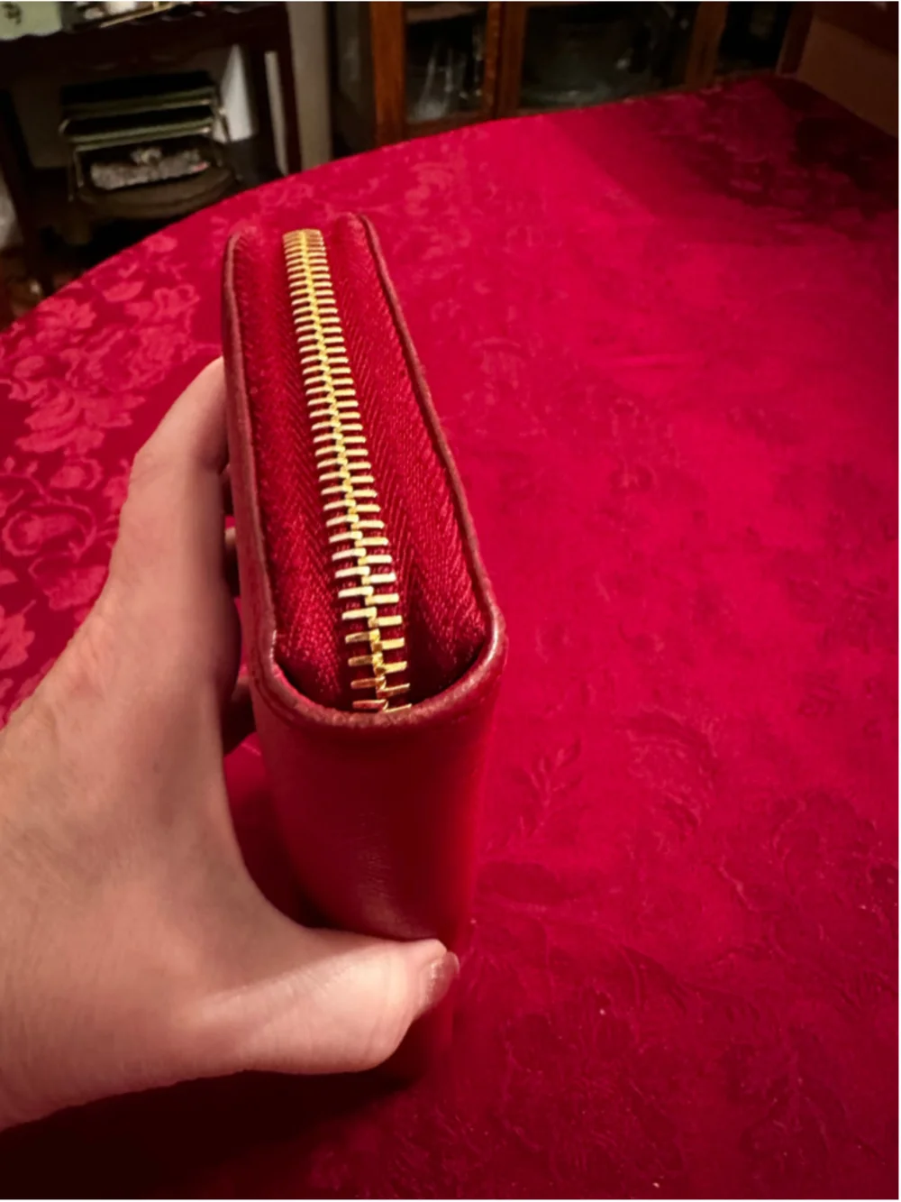 Prada Red Saffiano Leather Long Zip Around Wallet